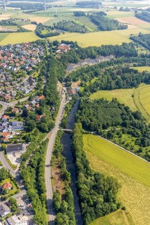 Aerial view, Möhne road with fences, river Möhne, Niederense, Ense, Sauerland, North