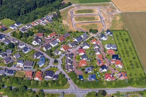 Aerial view, construction area Höinger Heide Am Winkel, Höingen, Ense, Sauerland, North