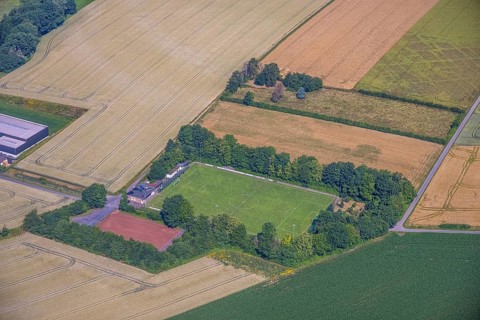 Aerial view, Waltringen sports ground, Ense, Sauerland, North Rhine-Westphalia, Germany, DE,
