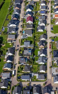 Aerial view, terraced house housing estate Dr.-Fritz-Textor-Ring in the district Büttenberg in