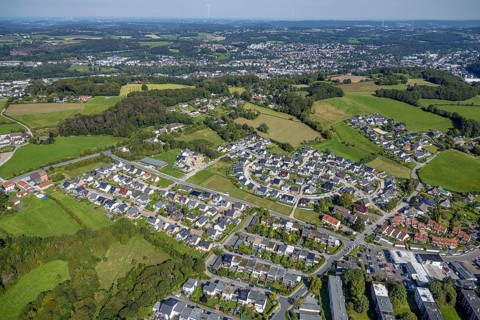 Aerial view, housing estate Dr.-Fritz-Textor-Ring and housing estate Ewald-Rettberg-Straße in the
