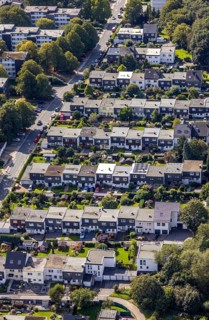 Aerial view, terraced house housing estate Wuppermannstraße in the district Büttenberg in