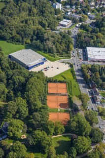 Aerial view, sports hall Schwelm and tennis courts in the district Lindenberg in Schwelm, Ruhr