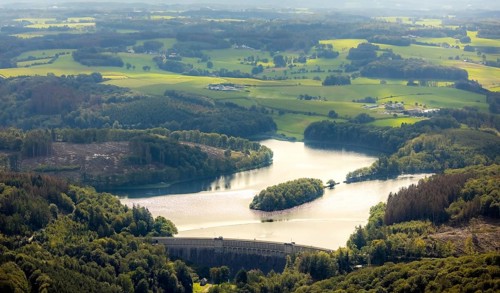 Aerial view, Ennepetalsperre in the district Altenbreckerfeld in Breckerfeld, Ruhr area, North