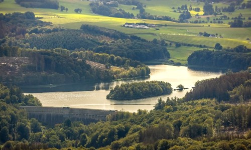 Aerial view, Ennepetalsperre in the district Altenbreckerfeld in Breckerfeld, Ruhr area, North