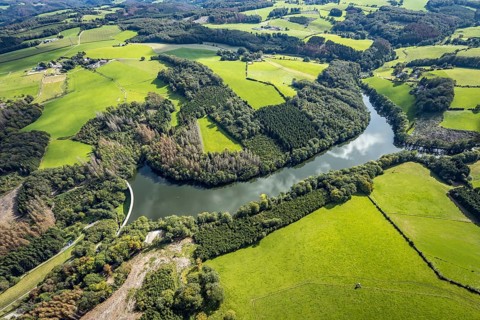 Aerial view, Heilenbecker Talsperre in the district Rüggeberg in Ennepetal, Ruhr area, North