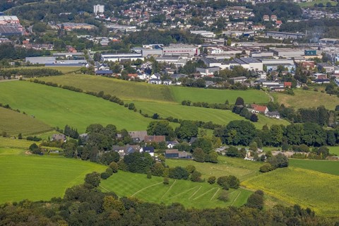 Aerial view, serpentine path at the Königsfeld clinic with view to Ennepetal in the Windgarten