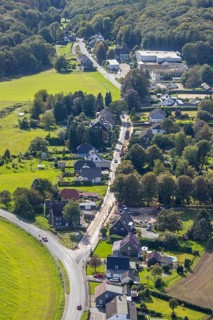 Aerial view, Spreeler Weg and cemetery in the Königsfeld district of Ennepetal, Ruhr area, North