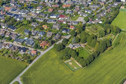 Aerial view, cemetery in the district of Rüggeberg in Ennepetal, Ruhr area, North Rhine-Westphalia,