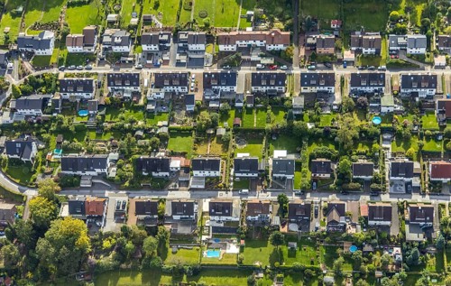 Aerial view, residential area Wilhelmshöhe Leibnizstraße in the district Altenvoerde in Ennepetal,
