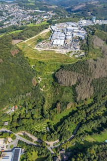 Aerial view, commercial area Jacobstraße with Siegfried Jacob Metallwerke and landfill in the