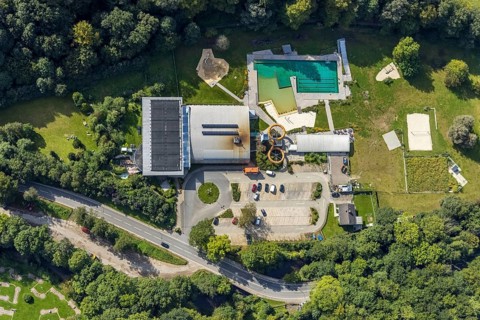 Aerial view, Platsch leisure pool in the Altenvoerde district of Ennepetal, Ruhr area, North