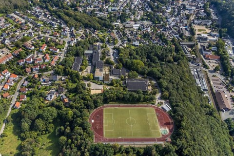 Aerial view, Dorma Sportpark and Reichenbach-Gymnasium in the Altenvoerde district of Ennepetal,