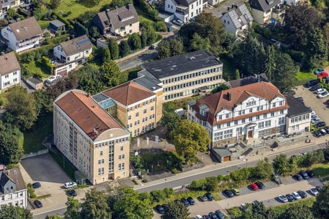 Aerial view, town hall Ennepetal in the district Altenvoerde in Ennepetal, Ruhr area, North