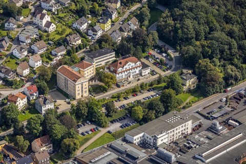 Aerial view, town hall Ennepetal in the district Altenvoerde in Ennepetal, Ruhr area, North