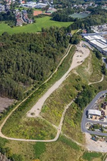 Aerial view, commercial area Jacobstraße with Siegfried Jacob Metallwerke and landfill in the