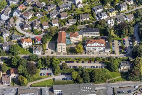 Aerial view, town hall Ennepetal in the district Altenvoerde in Ennepetal, Ruhr area, North