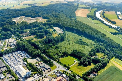 Aerial view, Werl city forest, Werl and Wickede city limits, Ruhr river, Waltringen, Ense,