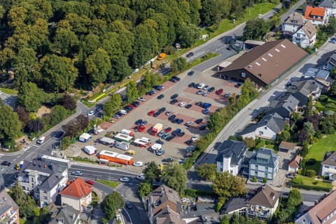 Aerial view, Aldi supermarket in the district Voerde in Ennepetal, Ruhr area, North