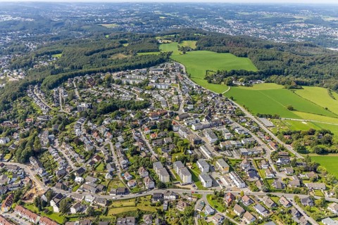 Aerial view, local view in the district Voerde in Ennepetal, Ruhr area, North Rhine-Westphalia,