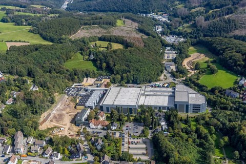 Aerial view, construction site at the Ferdinand Bilstein plant in the Voerde district of Ennepetal,