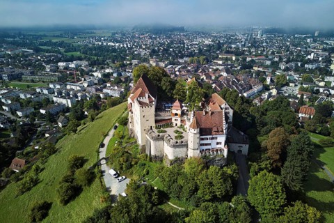 Castle of the Habsburgs, Kyburgers on an almost circular Molasse hill, Lenzburg, Canton Aargau,