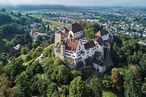 Castle of the Habsburgs, Kyburgers on an almost circular Molasse hill, Lenzburg, Canton Aargau,