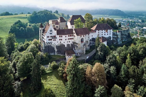 Castle of the Habsburgs, Kyburgers on an almost circular Molasse hill, Lenzburg, Canton Aargau,