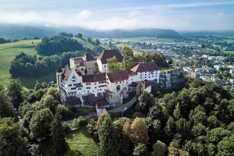Castle of the Habsburgs, Kyburgers on an almost circular Molasse hill, Lenzburg, Canton Aargau,