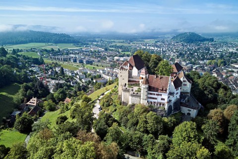Castle of the Habsburgs, Kyburgers on an almost circular Molasse hill, Lenzburg, Canton Aargau,