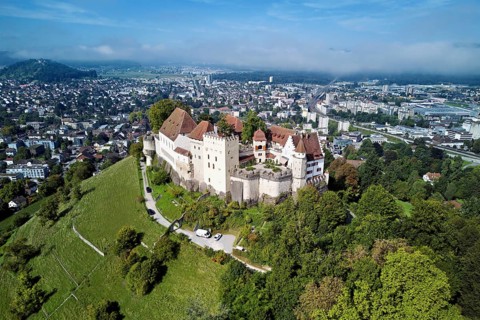 Castle of the Habsburgs, Kyburgers on an almost circular Molasse hill, Lenzburg, Canton Aargau,