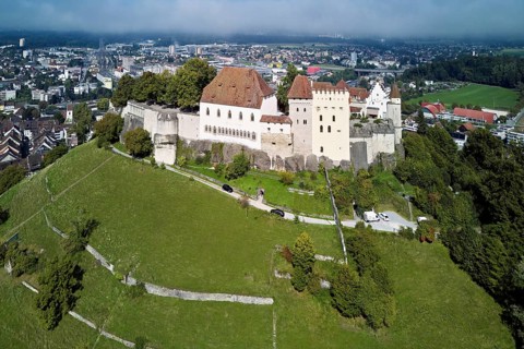 Castle of the Habsburgs, Kyburgers on an almost circular Molasse hill, Lenzburg, Canton Aargau,