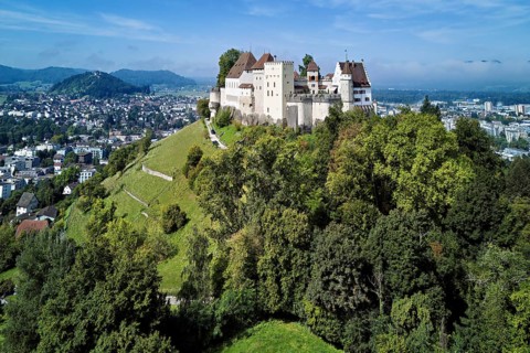 Castle of the Habsburgs, Kyburgers on an almost circular Molasse hill, Lenzburg, Canton Aargau,