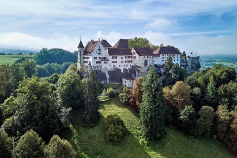 Castle of the Habsburgs, Kyburgers on an almost circular Molasse hill, Lenzburg, Canton Aargau,
