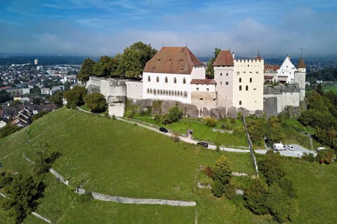 Castle of the Habsburgs, Kyburgers on an almost circular Molasse hill, Lenzburg, Canton Aargau,