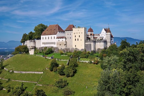 Castle of the Habsburgs, Kyburgers on an almost circular Molasse hill, Lenzburg, Canton Aargau,