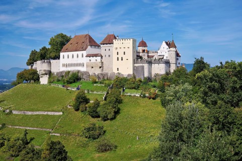 Castle of the Habsburgs, Kyburgers on an almost circular Molasse hill, Lenzburg, Canton Aargau,