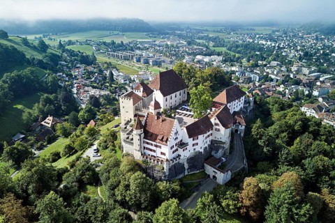 Castle of the Habsburgs, Kyburgers on an almost circular Molasse hill, Lenzburg, Canton Aargau,