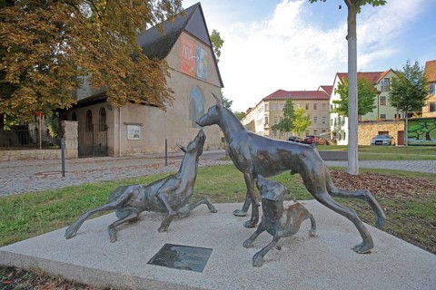 Sculpture Dobermann by Kerstin Stöckel 2019, memorial to breeder of dog breed and namesake Karl