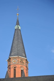 Tower of the neo-Gothic Lutherkirche, spire, brick church, Apolda, Thuringia, Germany