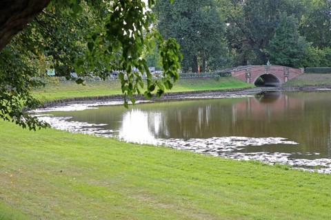 Friederiken Bridge on Lake Wörlitz, stone arch bridge, UNESCO, landscape park, Dessau-Wörlitz