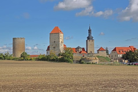 Castle built 10th century with Dicker Heinrich, Marterturm and Pariser Turm, towers, field, field,