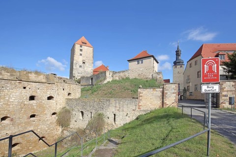 Entrance to the Romanesque castle built 10th century with martyr's tower, Paris tower, towers,