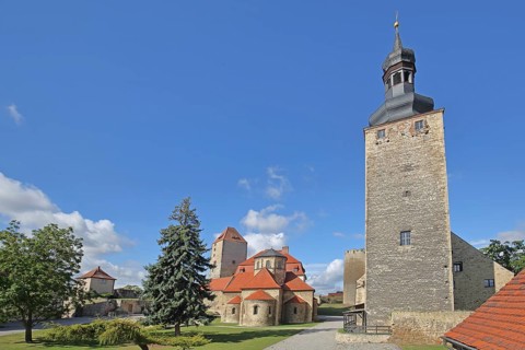 Inner courtyard with martyr's tower, Romanesque castle chapel built in the 10th century, Dicker