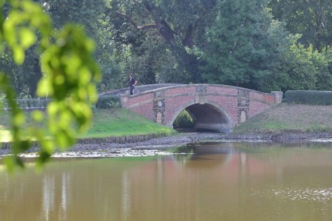 Friederiken Bridge on Lake Wörlitz, stone arch bridge, UNESCO, landscape park, Dessau-Wörlitz