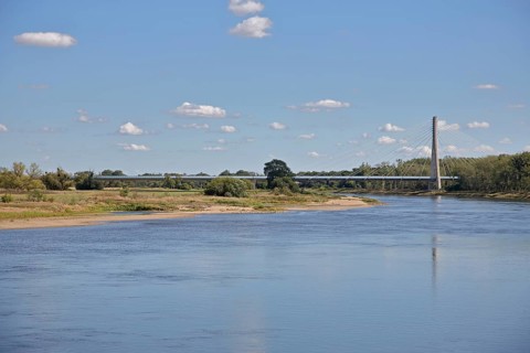 Elbauenbrücke federal road B246a over the Elbe, arch bridge, landscape, Schönebeck, Saxony-Anhalt,