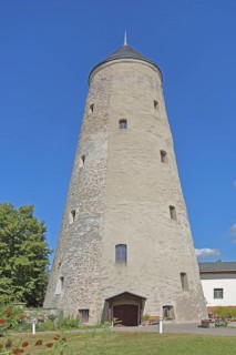 Conical brine tower built in 1776, wedge-shaped, tower, spa gardens, brine park, Bad Salzelmen,