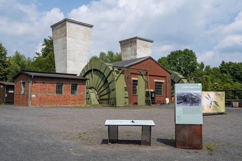 Mine fan and buildings at Hannover colliery, LWL Museum, former mine, industrial heritage, Bochum,