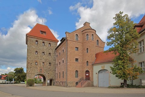 Historic Stendal tower, town tower, gate tower, building, Haldensleben, Saxony-Anhalt, Germany
