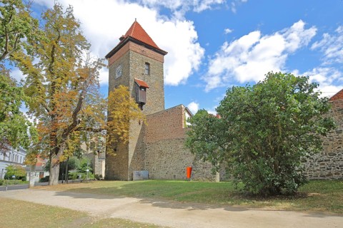 Historic Bülstring gate tower and former town fortifications, town wall, town tower, town gate,